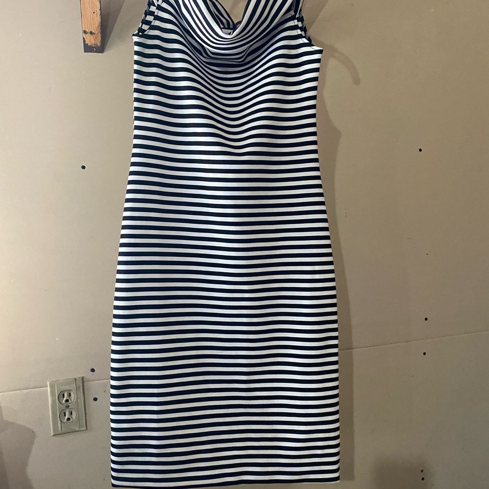Elegant Black and White Striped Dress